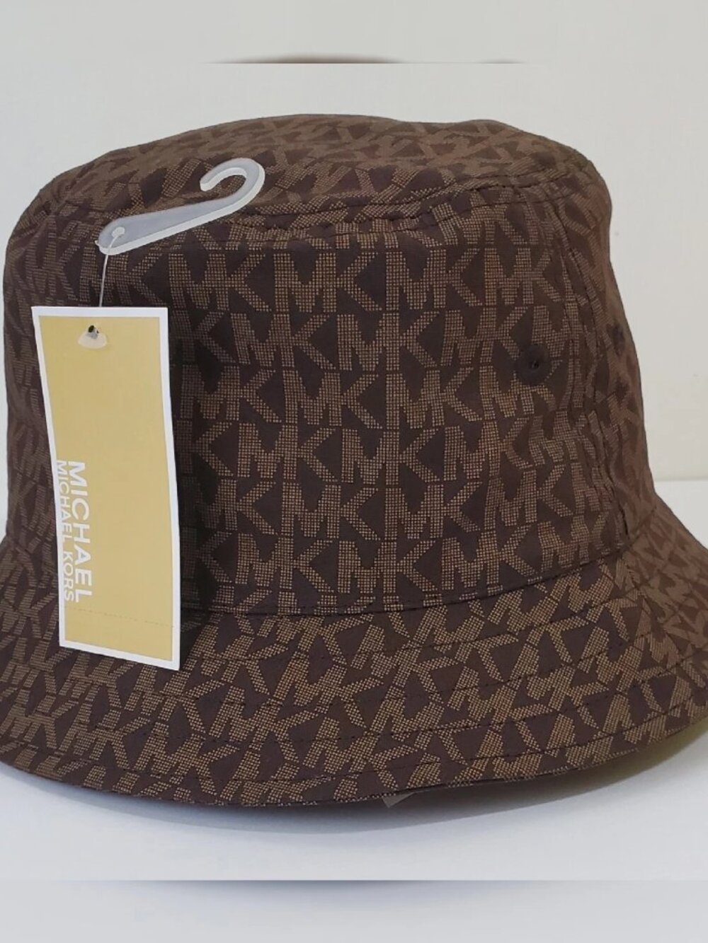 MICHAEL KORS AUTHENTIC BUCKET HAT WOMEN'S ALLOVER PRINT LOGO SIZE M/L BROWN